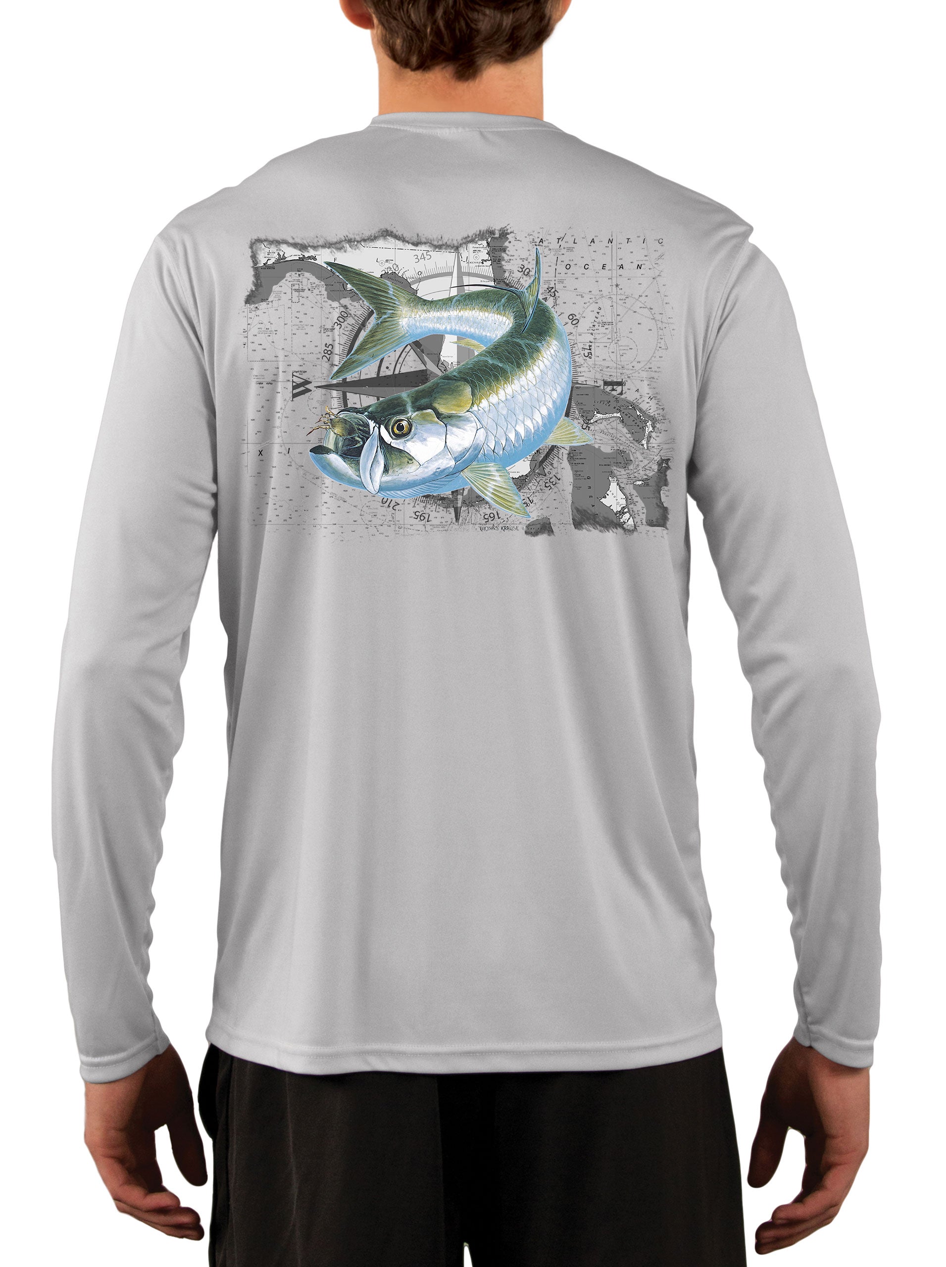 Tarpon Crab Compass over Florida Map Long Sleeve Men's Fishing Shirt