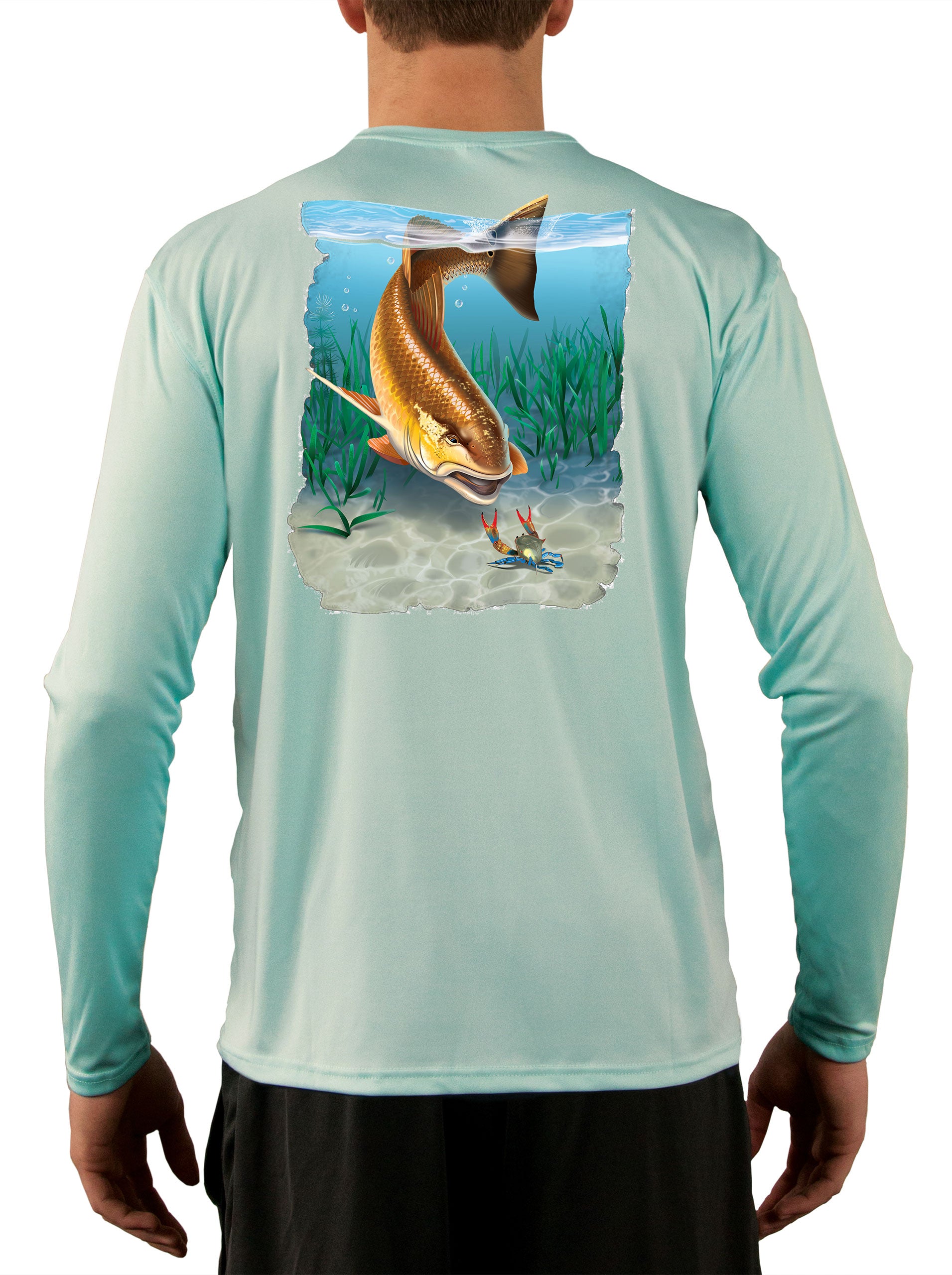 Fishing Shirt for Men Long Sleeve Sun Protection UV UPF 50 T-Shirts with  Pocket Largemouth bass Flag, Large 